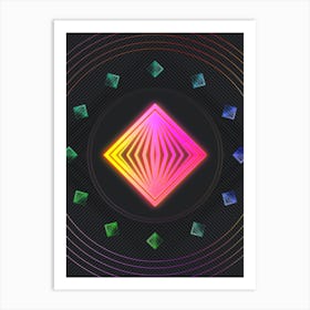 Neon Geometric Glyph in Pink and Yellow Circle Array on Black n.0344 Art Print