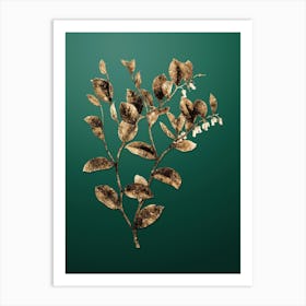 Gold Botanical Andromeda Axillaris Bloom on Dark Spring Green n.0408 Art Print
