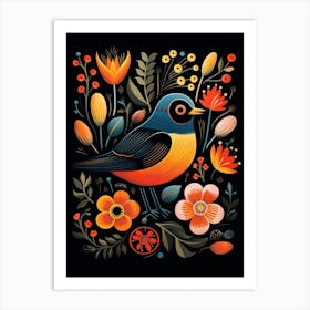 Folk Bird Illustration European Robin 2 Art Print