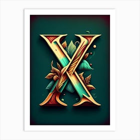 X  Letter, Alphabet Retro Drawing 4 Art Print