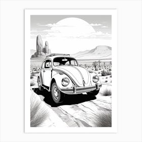 Volkswagen Beetle Desert Drawing 7 Art Print