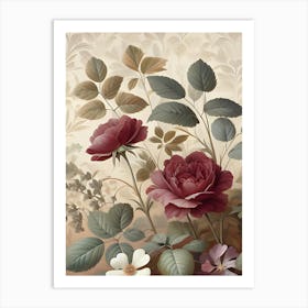 Roses And Leaves Botanical Inspired by William Morris Affiche