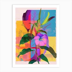 Periwinkle (Vinca) 2 Neon Flower Collage Art Print