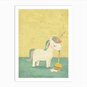 Pastel Unicorn Cleaning The Floor Art Print