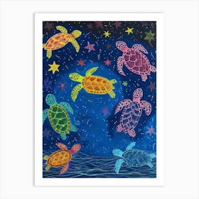 Sea Turtles In The Stars Crayon Drawing Art Print