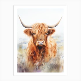Neutral Watercolour Style Of A Highland Cow 3 Art Print