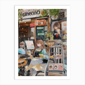 Anime girl and coffee Art Print