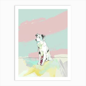 Border Collie Dog Pastel Line Painting 2 Art Print