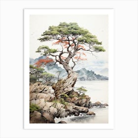 Amanohashidate In Kyoto, Japanese Brush Painting, Ukiyo E, Minimal 7 Art Print