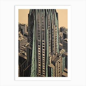 Chrysler Building New York City, United States Linocut Illustration Style 4 Art Print