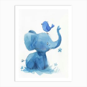 Small Joyful Elephant With A Bird On Its Head 14 Art Print