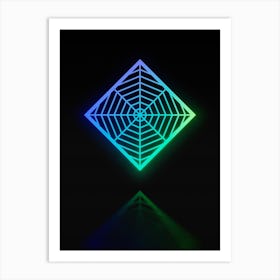 Neon Blue and Green Abstract Geometric Glyph on Black n.0361 Art Print