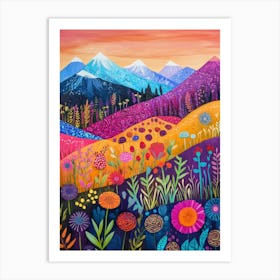 Colorful Landscape With Mountain and Flowers 18 Art Print