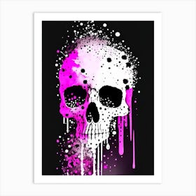 Skull With Watercolor Or Splatter Effects Pink 1 Doodle Art Print