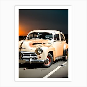 Old Car At Sunset Art Print