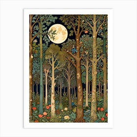 William Morris Style Forest At Night Art Print