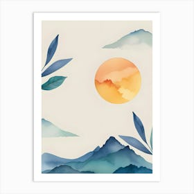 Watercolor Of Mountains Art Print