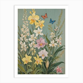 Pastel Orchids And Butterflies Art Print