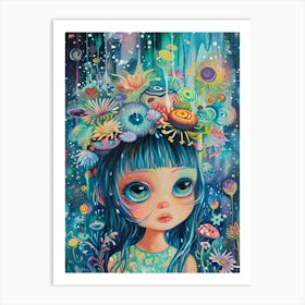 Girl With A Flower Crown Art Print