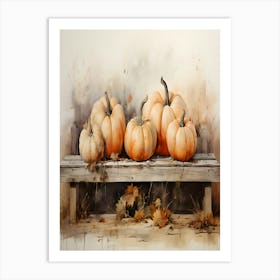 Pumpkins On A Bench 1 Art Print