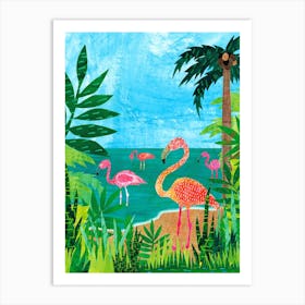 Flamingos At The Beach Art Print
