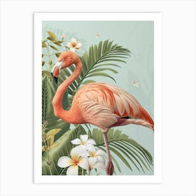 Lesser Flamingo And Frangipani Minimalist Illustration 2 Art Print