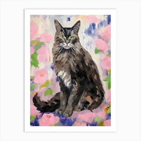 A Maine Coon Cat Painting, Impressionist Painting 2 Art Print