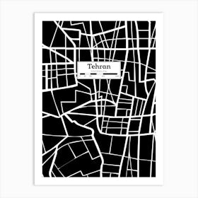 Tehran City Map — Hand-drawn map, vector black map Art Print