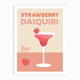 Strawberry Daiquiri Cocktail Pink Colourful Kitchen Bar Wall Art Print