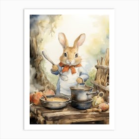Bunny Cooking Luck Rabbit Prints Watercolour 3 Art Print