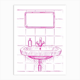 Bathroom Sink Illustration Pink Art Print
