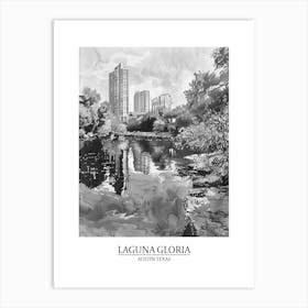 Laguna Gloria Austin Texas Black And White Drawing 2 Poster Art Print