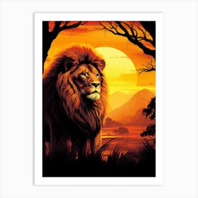 African Lion Sunset Painting 6 Art Print