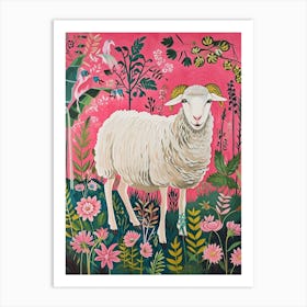 Floral Animal Painting Sheep 1 Art Print