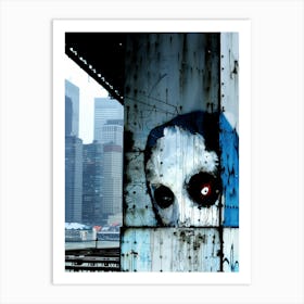 Creepy New York City Scene Blue Art Print