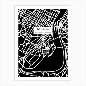 Montreal City Map — Hand-drawn map, vector black map Art Print