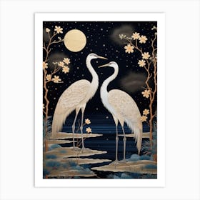 Two Cranes At Night 4 Art Print