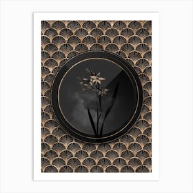Shadowy Vintage Gladiolus Cuspidatus Botanical in Black and Gold Art Print
