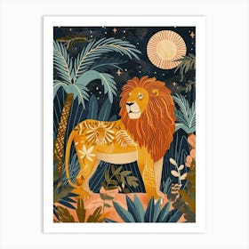Barbary Lion Night Hunt Illustration 4 Art Print