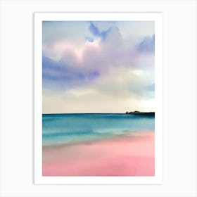 Barafundle Bay Beach, Pembrokeshire, Wales Pink Watercolour Art Print