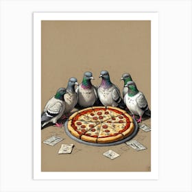 Pigeons Eating Pizza 1 Art Print