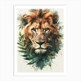 Double Exposure Realistic Lion With Jungle 1 Art Print