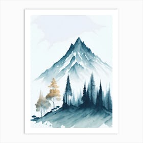 Mountain And Forest In Minimalist Watercolor Vertical Composition 205 Art Print