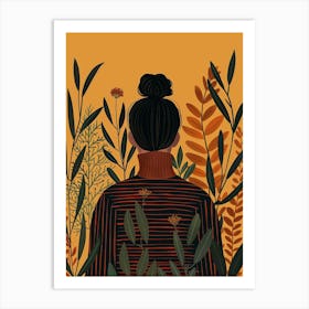 Portrait Of A Woman With Plants Art Print