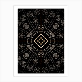 Geometric Glyph Radial Array in Glitter Gold on Black n.0053 Art Print