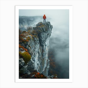 Man Standing On Cliff With Fog Art Print