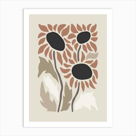 Neutral Retro Flower Print 3 Art Print