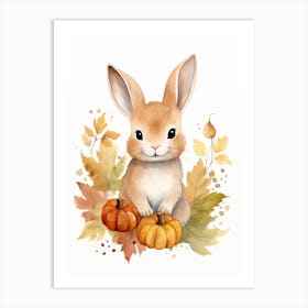 A Rabbit Watercolour In Autumn Colours 2 Art Print