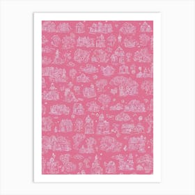 Pink Cottages Art Print