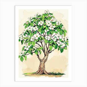 Dogwood Tree Storybook Illustration 2 Art Print